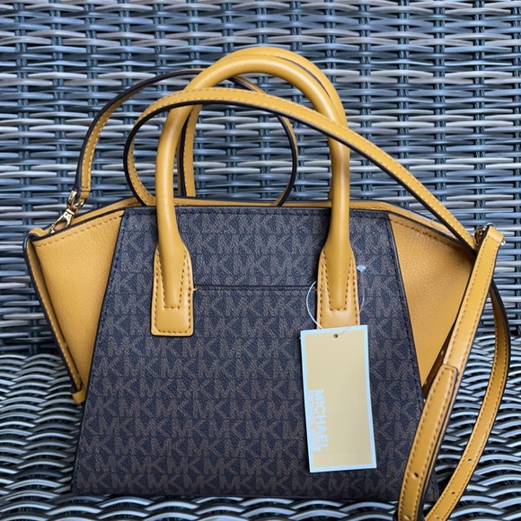 Michael Kors Avril Small Marigold Signature PVC Top Zip Satchel Crossbody Bag - Picture 8 of 16